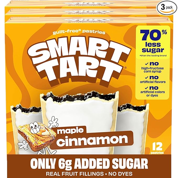 Smart Tart Toaster Pastries Maple Cinnamon - Low Sugar Snacks, Healthy Breakfast Pastry, On the Go Snack - Only 6g Added Sugar - 36 Count