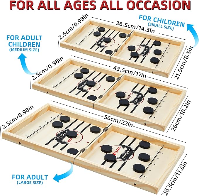 Foldable Fast Sling Puck Game with Chess Board and Checkers Board, Tic Tac Toe. Wooden Air Hockey Family Night,Table Games Gifts for Adults and Kids