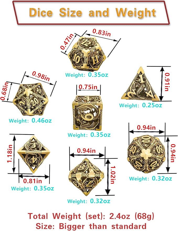 Metal DND Dice Set Dungeons and Dragon Dice Set Hollow Dragon Polyhedral Magic 7 PCS Dice Set with Gift Metal Box for Dungeons and Dragons Table Games Play Cards MTG(Dragon_Ancient Bronze)