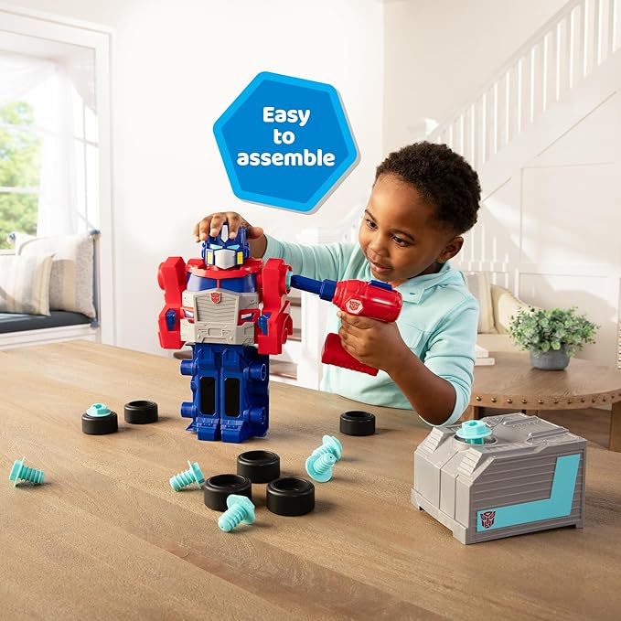 Transformers Optimus Prime Building Toys - STEM Toys Including Toy Electric Drill and AA Batteries - Transformers Toys - Robot Building Toys Ages 18 Months and Up