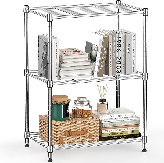 450 lbs Wire Storage Shelving 3-Tier Utility Shelving Unit Steel Organizer Wire Rack for Home,Kitchen,Office,Chrome(11.8" D x 17.7" W x 26.3" H)