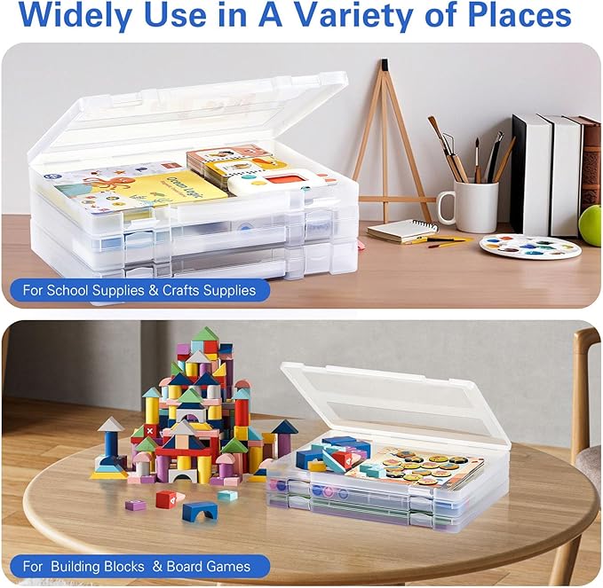 Denkee 8 Pack A4 Paper Organizer Box, Plastic Board Game Storage for Art Supplies 8.5" x 11" US Letter, Portable Scrapbook Paper Organizer Containers for Craft and Arts Storage