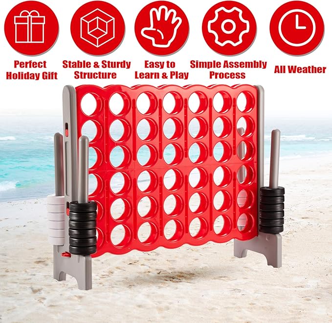 Costzon Giant 4-in-A-Row, Jumbo 4-to-Score Giant Game Set for Kids & Adults, Indoor Outdoor Yard Connect Game, 3.5FT Tall with 42 Jumbo Rings & Quick-Release Slider, Perfect for Family & Party Games