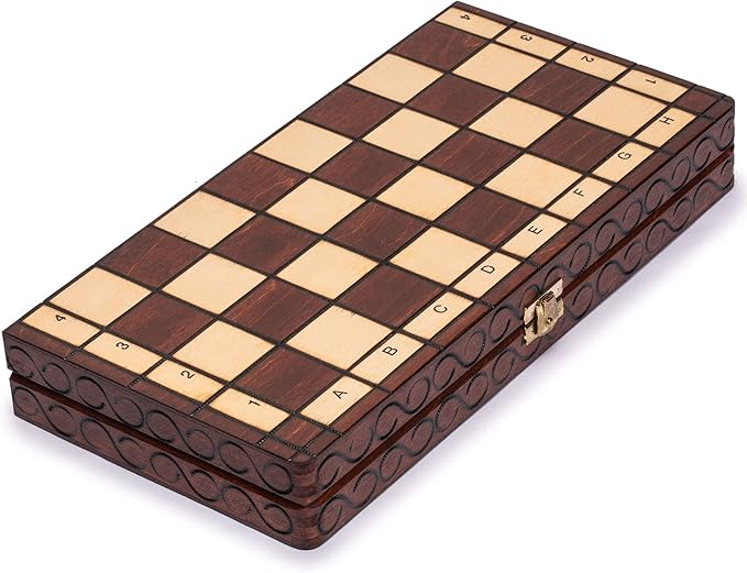 Husaria European International Chess Wooden Game Set, King's International - 14 Inches Medium Size Chess Set with Handcrafted Chessmen and Felted Folding Board