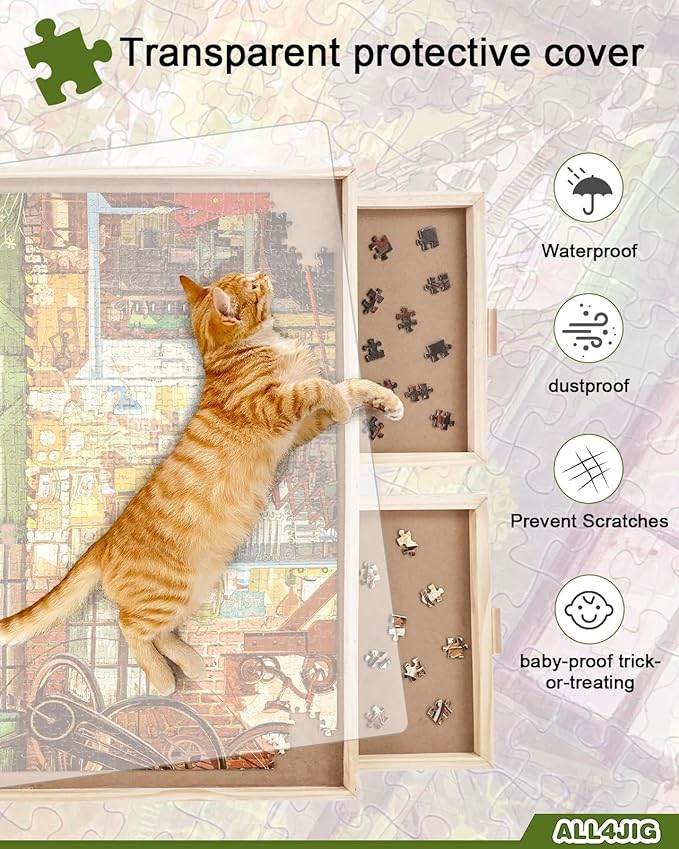 ALL4JIG 2000 Piece Rotating Puzzle Board with Drawers and Cover, 28.5"x40.1"Portable Wooden Jigsaw Puzzle Table for Adults Portable, Lazy Susan Spinning Boards Birthday Gift for mom