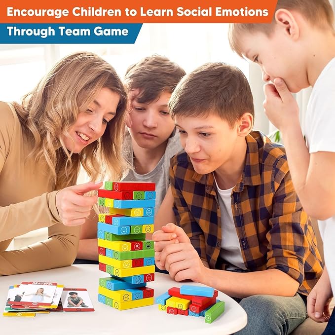 Garybank Emotion Tower Social Emotional Learning Activities for Kids, Sel Feelings Games W/56 Emotion Cards, Play Therapy Social Skills Board Game for Kid Age 6+, School Counselors Gifts