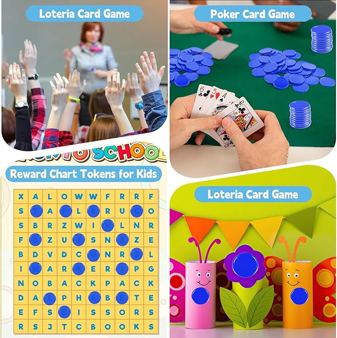 Coopay 1000 Pieces 1 Inch Bingo Chips Bulk, Bingo Markers for Math Practice, Plastic Learning Counters Disks Counting Discs and Poker Chips Game Tokens Kids Reward (Blue)