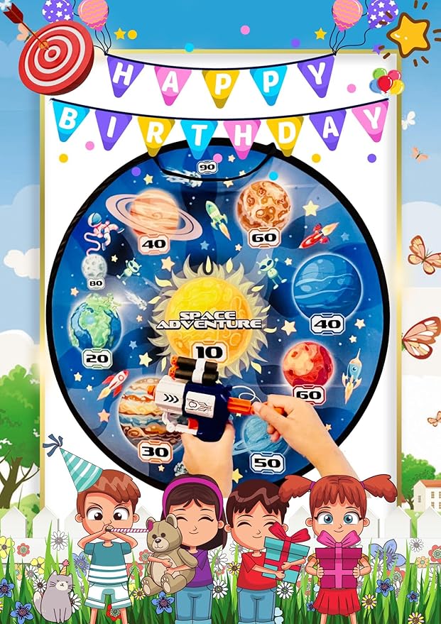 Kids Dart Game Set Large Wall Hanging Target Shooting Game with 22pcs/Set with Foam Bullets, Plastic Darts, Belvor Balls and 1 Compact Gun - Great for Boys and Girls Diameter 29" (Blue)