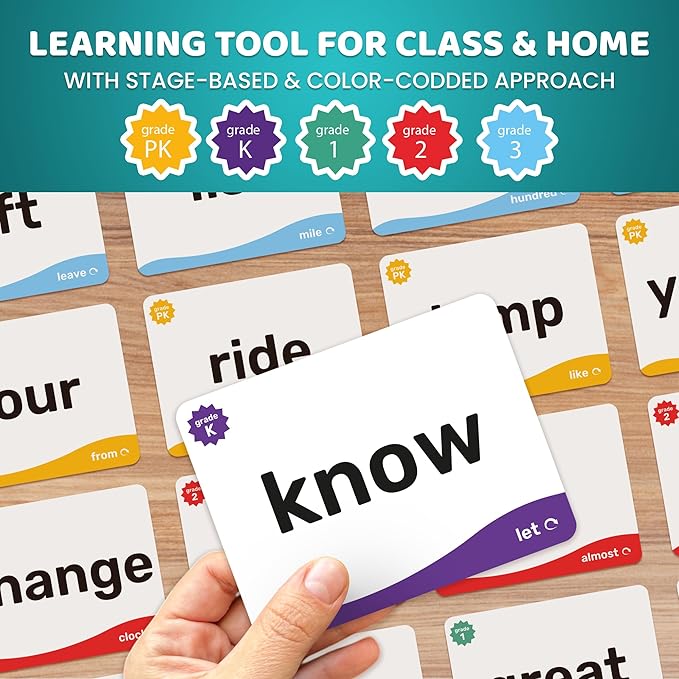 QUOKKA 520 Sight Words Flash Cards for Kids Adults – Based on Dolch & Fry High Frequency Word Lists – Pre-K to 3rd Grade – 5 Levels Color-Coded Bold Font Large Size