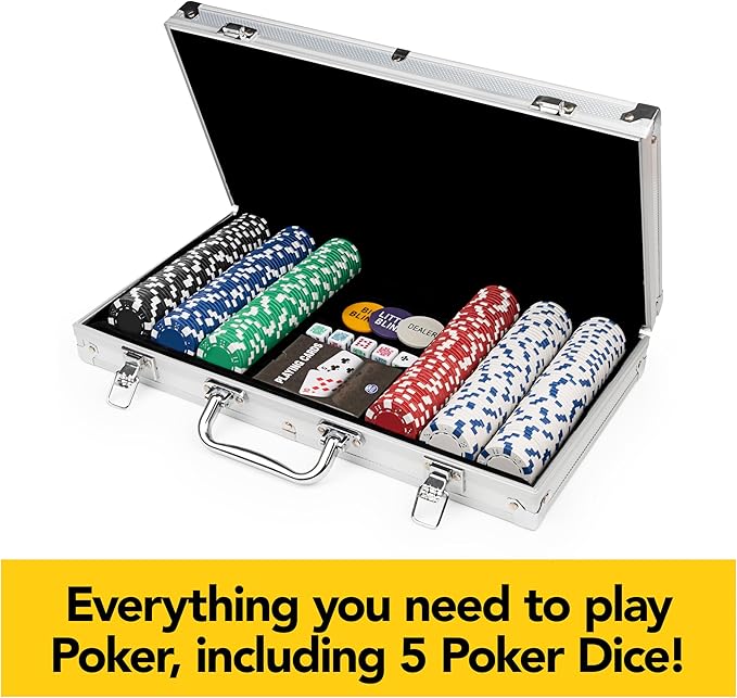 Spin Master Games, Cardinal Classics, 300-Piece Poker Set with Aluminum Carrying Case & Professional Weight Chips & Poker Dice, for Ages 8+