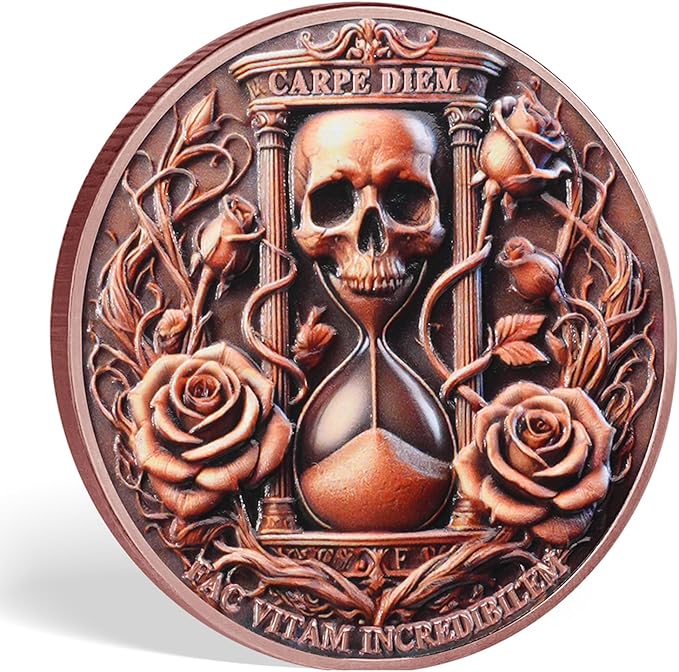 Memento Mori Coin Momento Mori Coin Skull Coin Stoic Gifts Memento Mori Calendar Living Memento Mori Amor Fati Coin (Dead Tree Rose Skeleton)