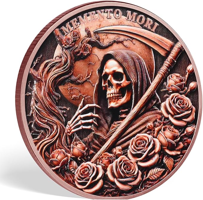 Memento Mori Coin Momento Mori Coin Skull Coin Stoic Gifts Memento Mori Calendar Living Memento Mori Amor Fati Coin (Dead Tree Rose Skeleton)