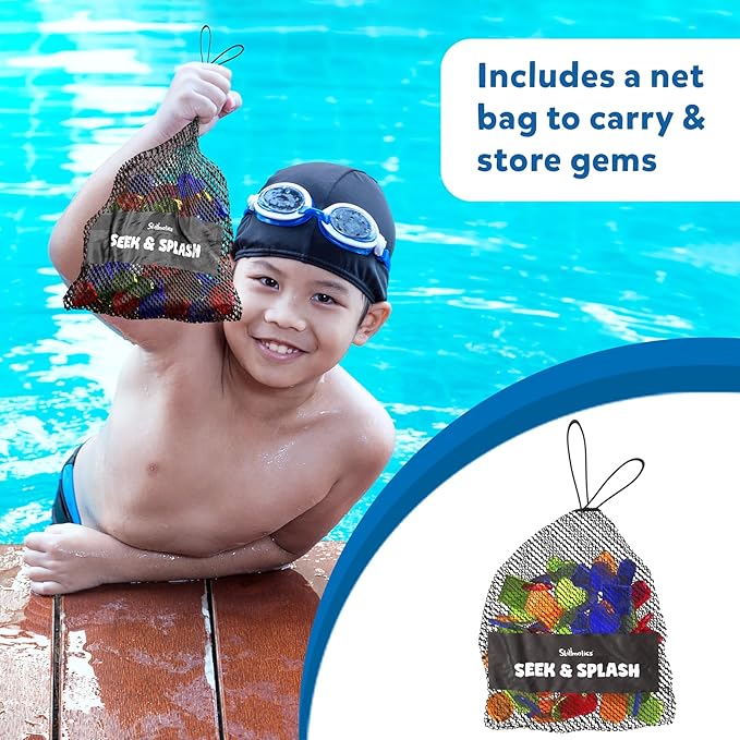 Skillmatics Pool Toys - Seek & Splash, Search & Find Water Game, Swimming Pool Dive Toy for Kids, Summer Fun & Gifts for Boys & Girls Ages 6, 7, 8, 9, 10, 11 & Up, Includes 64 Colorful Gems