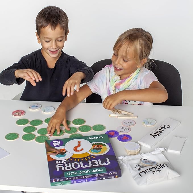 Create Your Own Memory Game 36pc Art & Craft Kit, Durable & Scratch-Resistant Blank Wooden Cards, Replacement Stickers, Matching Games for Toddlers 3-5 and Up, Blank Board Game