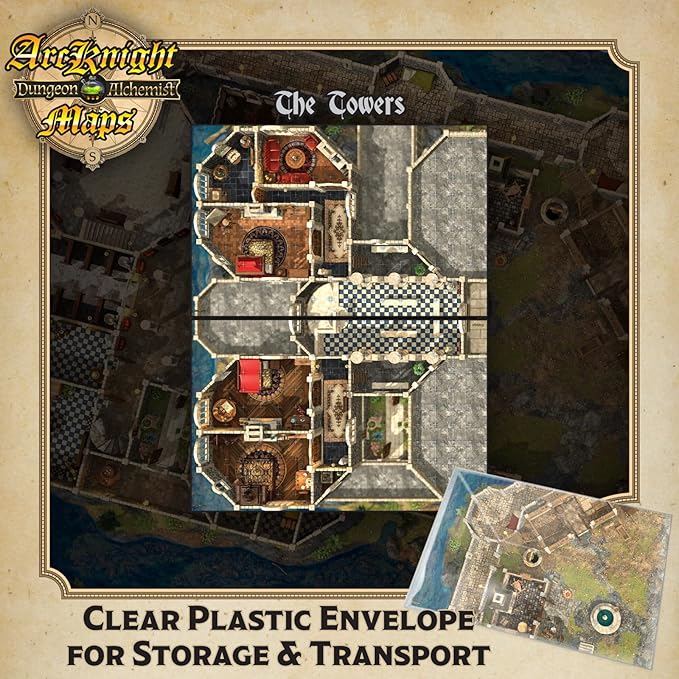 Arcknight The Noble's Keep Roleplaying D&D Battle Map; 16 Modular RPG Maps in 8 Double-Sided Pages, 1" Square Grid, Modular & Versatile DnD Map for ttrpg Gaming - for Dungeons & Dragons, Pathfinder