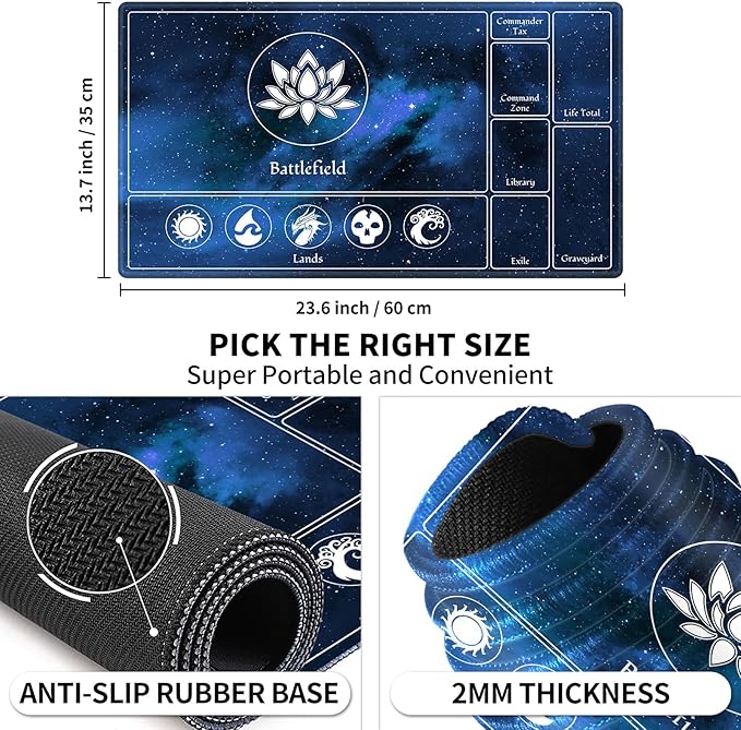 MTG Playmat Stitched with Magic Zone for MTG Card Game Playing, Commander Board Game Desk Mat Duel Mat Card Battles Binder Deck 24x14inches for Beginner, Galaxy Blue Mana