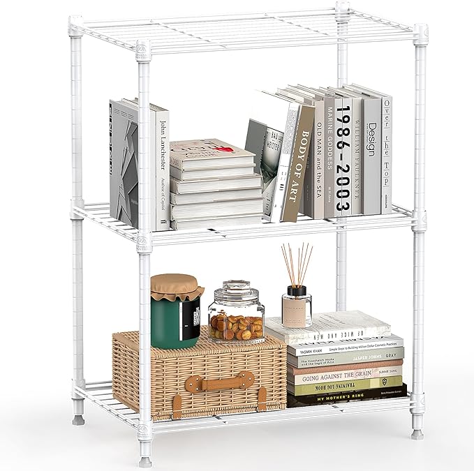 450 lbs Wire Storage Shelving 3-Tier Utility Shelving Unit Steel Organizer Wire Rack for Home,Kitchen,Office,White (11.8" D x 17.7" W x 26.3" H)