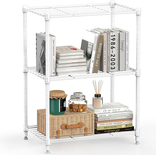 450 lbs Wire Storage Shelving 3-Tier Utility Shelving Unit Steel Organizer Wire Rack for Home,Kitchen,Office,White (11.8" D x 17.7" W x 26.3" H)