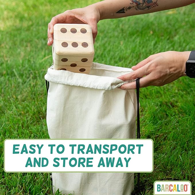 Barcaloo Yardzee Outdoor Family Games, Six 3.5" Giant Wooden Dice Games for Families
