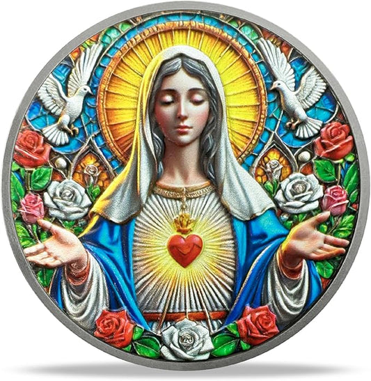 Immaculate Heart of Mary Religious Coin - Inspirational Virgin Mary Medallions with Biblical Verse - Ideal Religious and Spiritual Gifts for Men & Women Celebrating Faith and Devotion