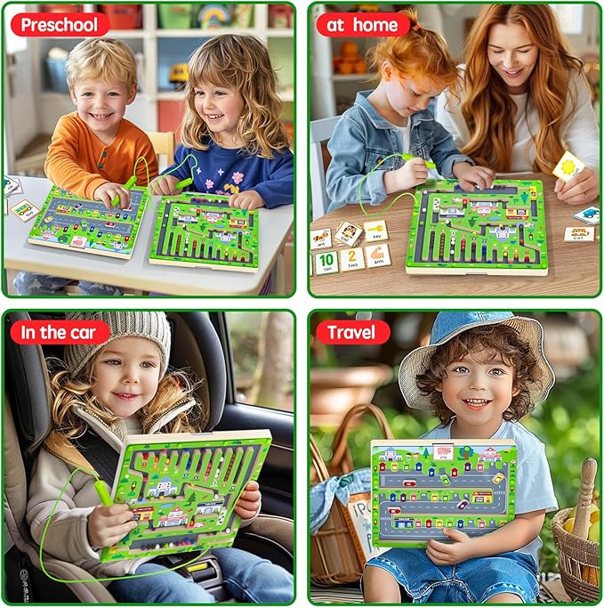 2 in 1 Magnetic Color and Number Maze Magnet Alphabet Counting Car Puzzle Double Sided Board Fine Motor Skills Montessori Educational Preschool Toys for Boys and Girls 3-5 Age (Car Maze, One Size)