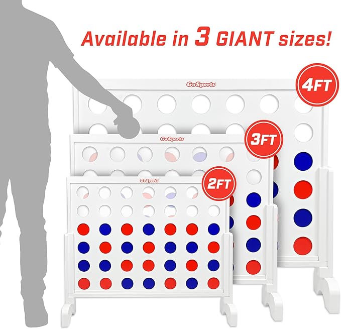 GoSports 2 foot Width Giant 4 in a Row Game with Carrying Case, Made from Wood