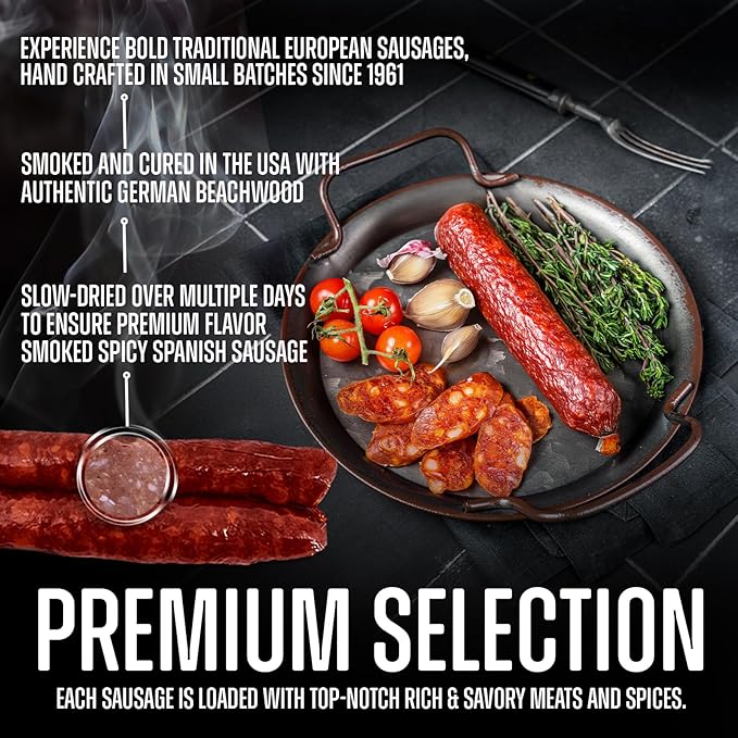 Zick’s Specialty Meats Spanish Chorizo Sausage (8oz) | Healthy & Organic Spanish Chorizo | Premium Naturally Cured Charcuterie Meat Series | Smoked & Dried Sausage | Gourmet Food | High-Protein Snack