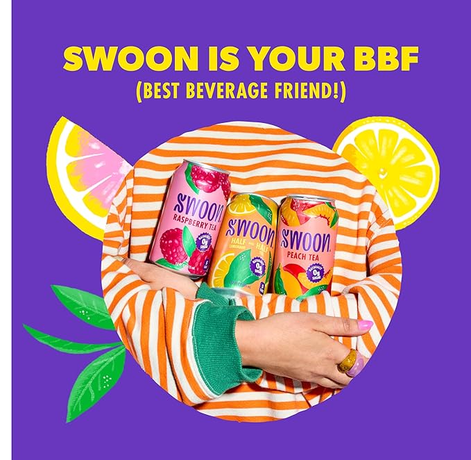 Swoon Iced Tea Variety Pack - Low Carb, Paleo-Friendly, Gluten-Free Keto Drink - Half + Half IcedTea Lemonade, Peach Iced Tea, and Lemon Tea - 12 fl oz (Pack of 12)