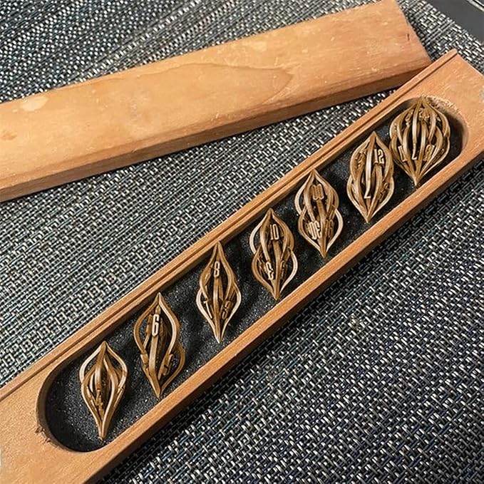 Thyggzjbs The Arcanum Dice Set for Table Games,3D Printed Carved Metal Dice Set Hollow Polyhedral DND RPG MTG Game Dice Set,Creative Craft Decoration,dice Game for Families and Friend (Ancient Gold)