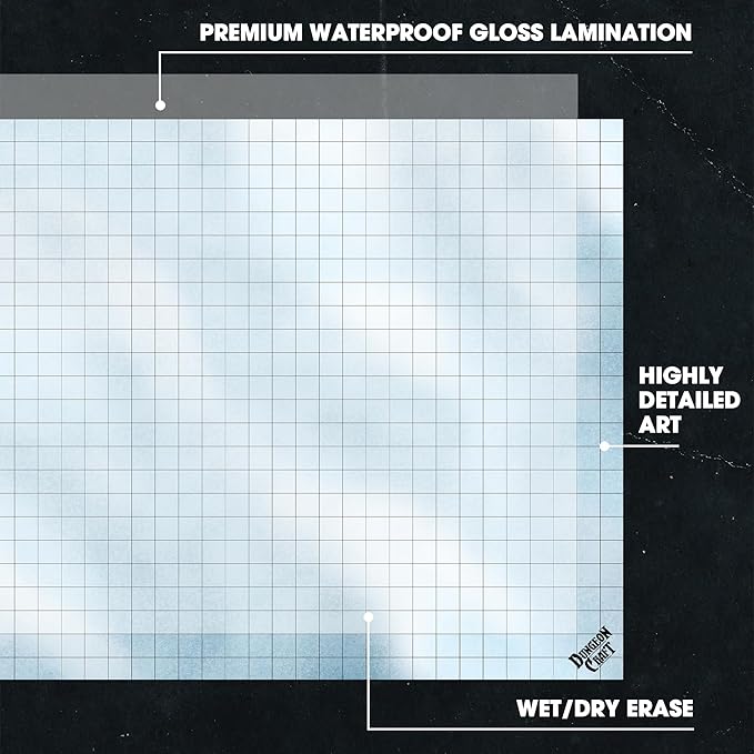DUNGEON CRAFT Wood and Snow Battle Map – Double-Sided Waterproof Gloss Terrain Mat – Compatible with DND & TTRPG – 33 x 24 Inch Tabletop Grid