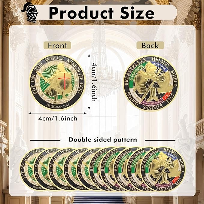 Armor of God Coin Challenge CoinRound Commemorative Coins Put on The Whole Armor of God Souvenir Prayer Metal Christian Coin for Military Church Party Collectors (Edition A - 9 Pcs)