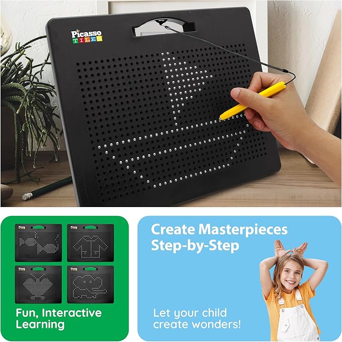 Picasso Toys Magnetic Drawing Board 12x10 inch Large 748 Bead Magnet Tablet Pad Erasable Reusable Writing Playboard STEM Toys Educational Playset Open-Ended Learning Kit Child Brain Development PTB01