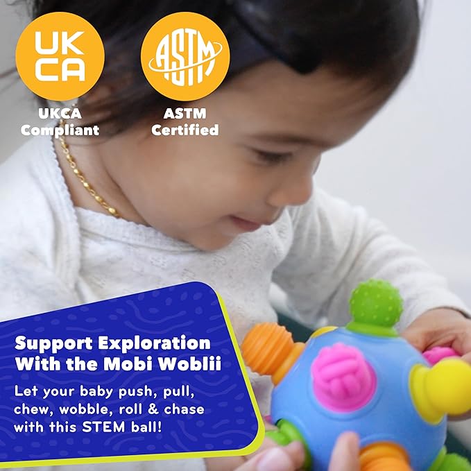 Mobi Woblii Sensory Ball - Sensory Activities for Toddlers and Kids, BPA-Free and Food Grade Silicone Teething Toy, Montessori Learning Games - for 3 Month Old and Up