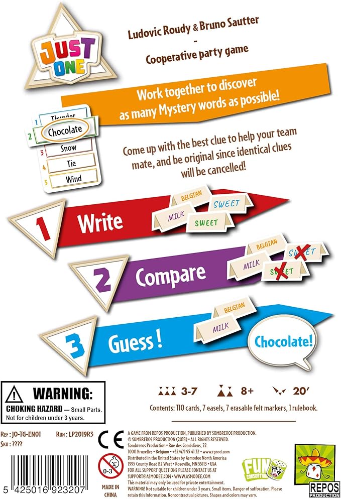 Just One Party Game (White Box) - Cooperative Word Guessing Fun for Friends and Family! Ages 8+, 3-7 Players, 20 Minute Playtime, Made by Repos Production