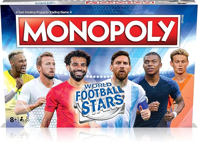 Winning Moves Football Stars Monopoly Board Game, Play with Cristiano Ronaldo, Lionel Messi, Neymar, Harry Kane and Salah, Perfect for The World Cup, Gift and Toy for Boys and Girls Aged 8 Plus