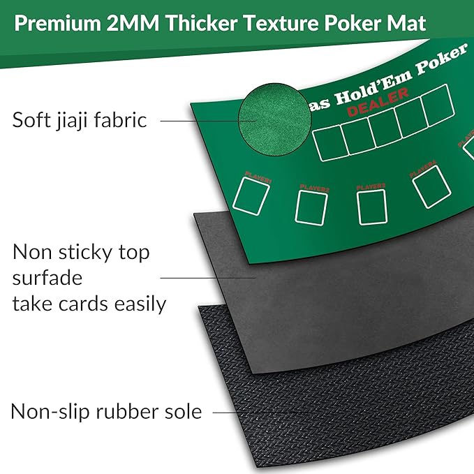nuveti Poker Mat - 94 x47inch Non-Slip Poker Table Game Mat - Portable Rubber Waterproof Poker mat for Table 8-10 Player Card Game
