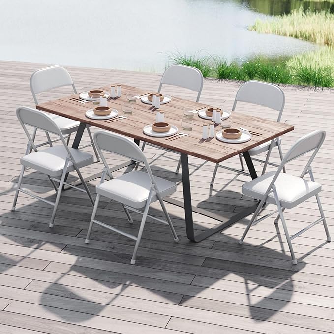 Nazhura 4 Pack Folding Chairs with Padded Cushion and Back, Khaki Metal Chairs with Comfortable Cushion and Durable Steel Frame for Home and Office, for Indoor and Outdoor Events (White, 4 Pack)