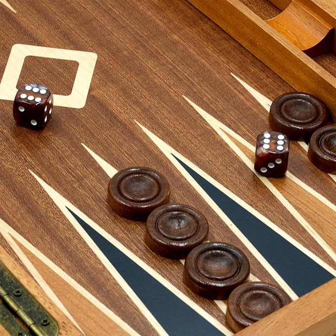 Woodronic 15" Wooden Backgammon Set, Folding Classic Board Game, Best Strategy Game and Smart Game of Tactics for Kids and Adults