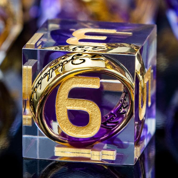 Magic Golden Ring DND Dice Set Sharp Edge Red Resin Dice with Box, for use with RPG D&D Tabletop Games Lord D and D Polyhedral Dice Set