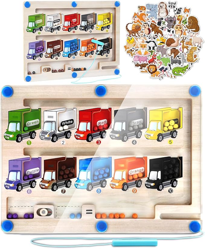 Magnetic Color & Number Maze Matching Game Montessori Wooden Toddler Toys Mathematical Calculations Fine Motor Skill Early Development Toy for 3-5-Year-Olds