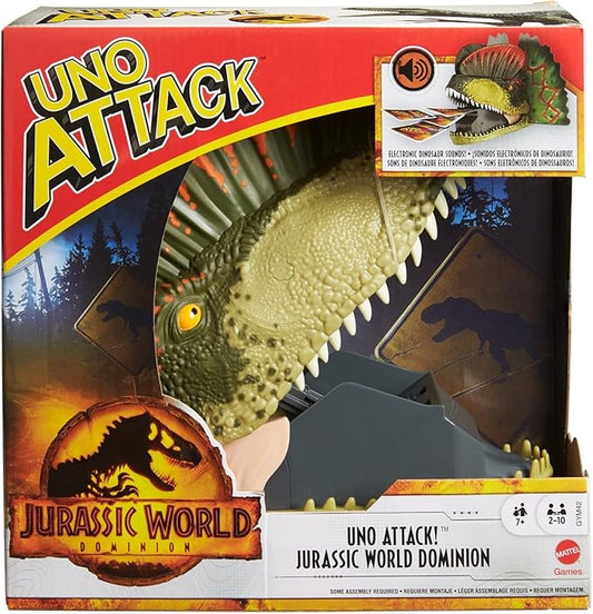 Mattel Games UNO Attack Jurassic World Dominion Card Game with Dinosaur Card Launcher for 2 to 10 Players Ages 7 Years & Older, Toy Gift and Collectible (Amazon Exclusive)