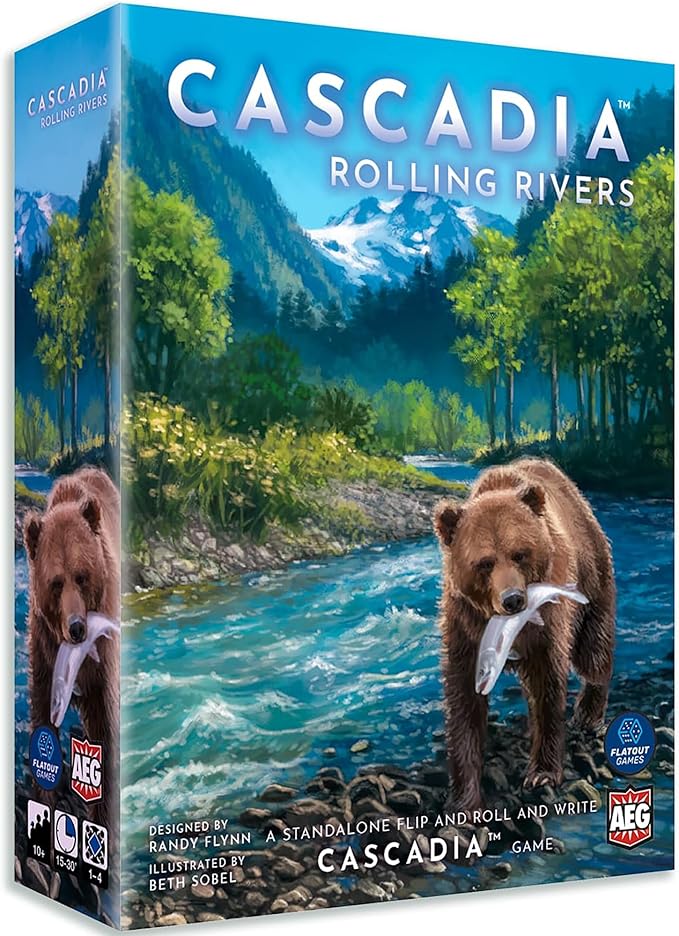 AEG & Flatout Games | Cascadia:Rolling Rivers Roll & Write Puzzly Dice Game | Explore The Pacific Northwest, Build Ecosystems | Ages 10+ | 1-4 Players
