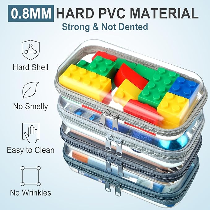Hoolerry 4 Pcs Hard Clear Zipper Case Transparent Cases for Snacks Makeup Bag Plastic Storage Box Containers for Building Blocks, Puzzles, Cosmetics(Morandi,7.5 x 3.9 x 2 in)