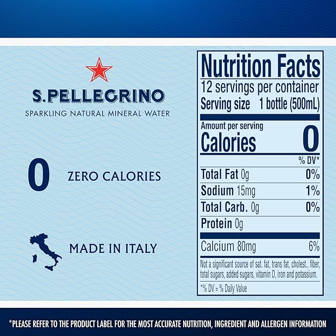 S.Pellegrino Sparkling Natural Mineral Water, Plastic Bottles, 16.9 Fl Oz (Pack of 12)