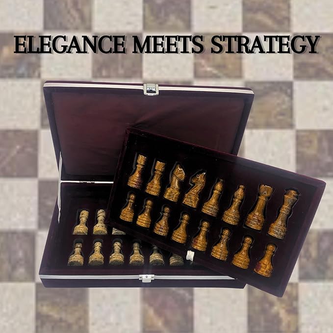 Handcrafted Premium Marble Chess Pieces Set – Elegant 32-Piece Replacement for 12-15 Inch Chess Boards Storage Box (Multi and Coral)