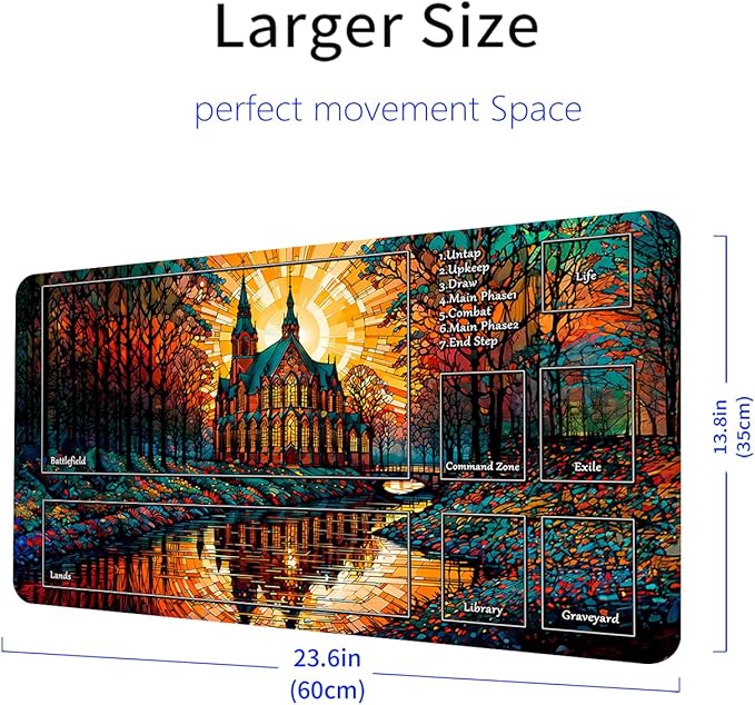 MTG Playmat, Game Play Mat for MTG TCG 24 x 14 inches Trading Card Inked Game Playmats with Storage Bag Smooth Rubber Surface Battle Game