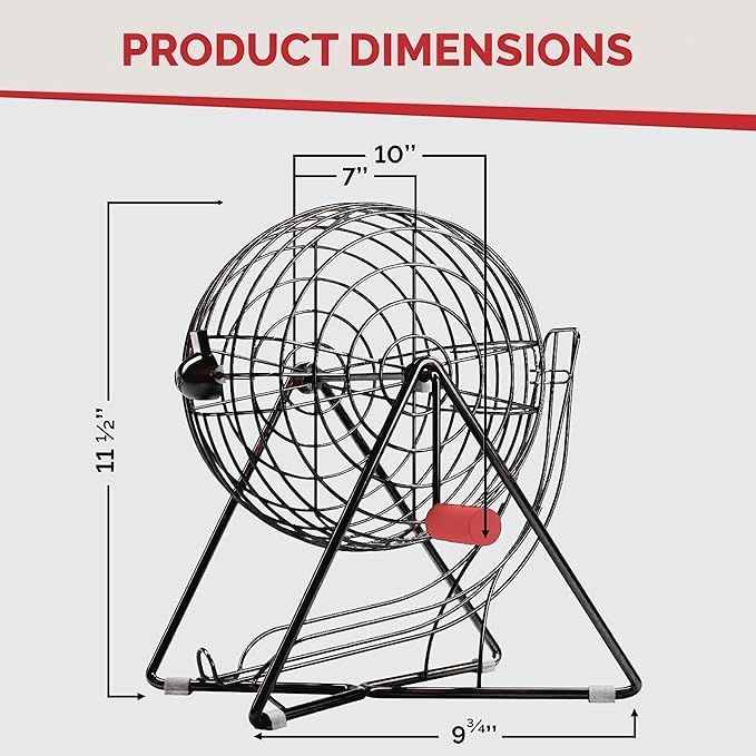 MR CHIPS 11" (Inch) Tall Professional Bingo Set with Steel Cage, Everlasting 7/8” Balls, 18 Cards and 300 Chips - Mysterious Black Color