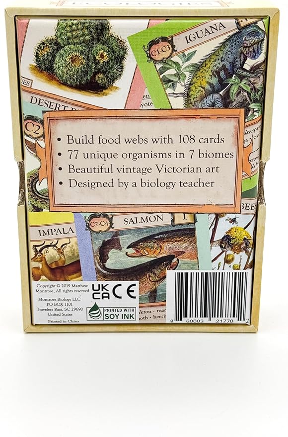 Ecologies Card Game - Use Science to Build Food Webs in 7 Biomes - Beautiful Vintage Nature Art for The Classroom or Game Night