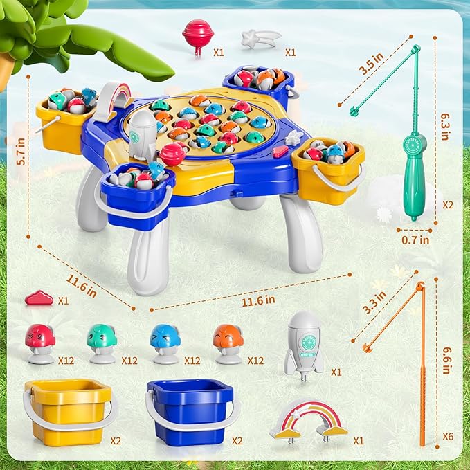Magnetic Fishing Game for Kids Toddlers 3-5, 70 pcs Fishing Toys for Kids Toddlers 3-5, Fishing Table Toys Board Game Birthday Gifts for 3 4 5 6 7 8 Years Old Toddlers Kids