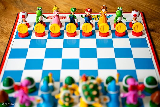 Super Mario Chess Set | 32 Custom Sculpt Chess Pieces Including Iconic Characters - Mario, Luigi, Peach, Toad, Bowser | Super Mario Themed Chess Game